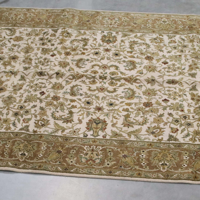 6x9 India Jaipur Ivory Brown Wool Rectangular Rug