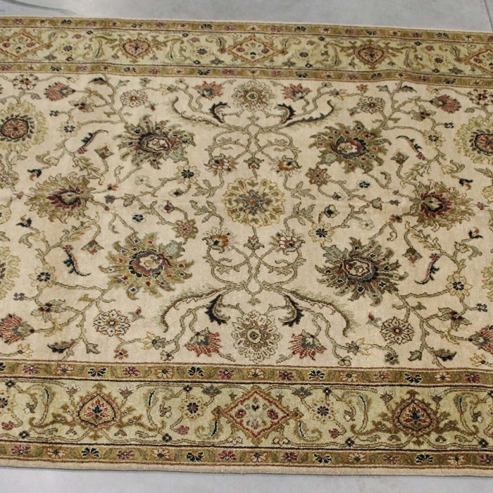 6x9 India Jaipur Ivory Green Wool Rectangular Rug