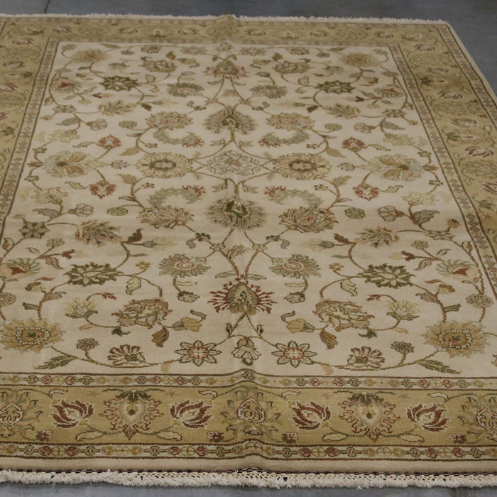 6x8 India Jaipur Ivory Gold Wool Rectangular Rug