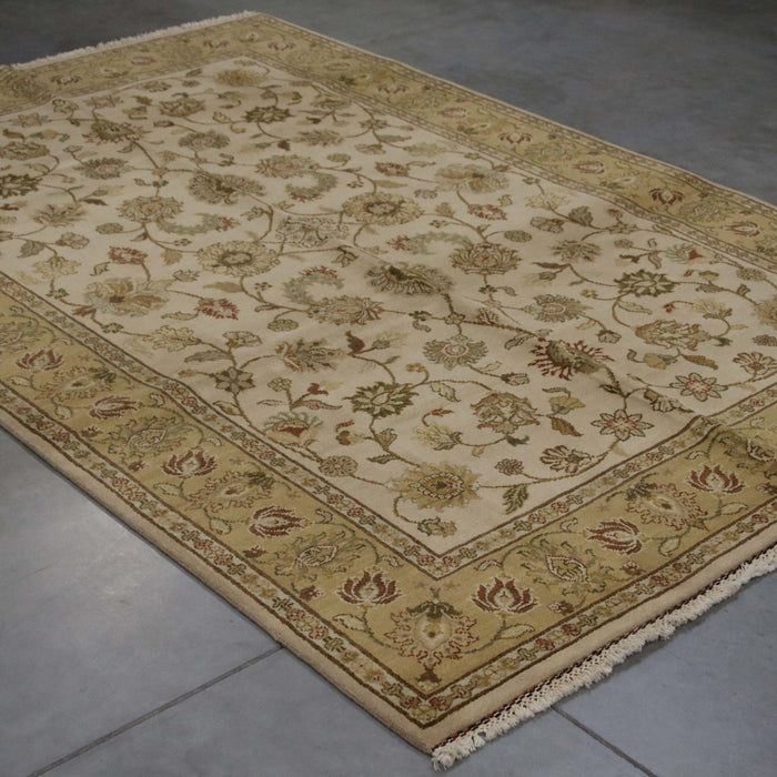 6x8 India Jaipur Ivory Gold Wool Rectangular Rug