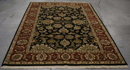 6x8 India Jaipur Black Red Burgundy Wool Rectangular Rug