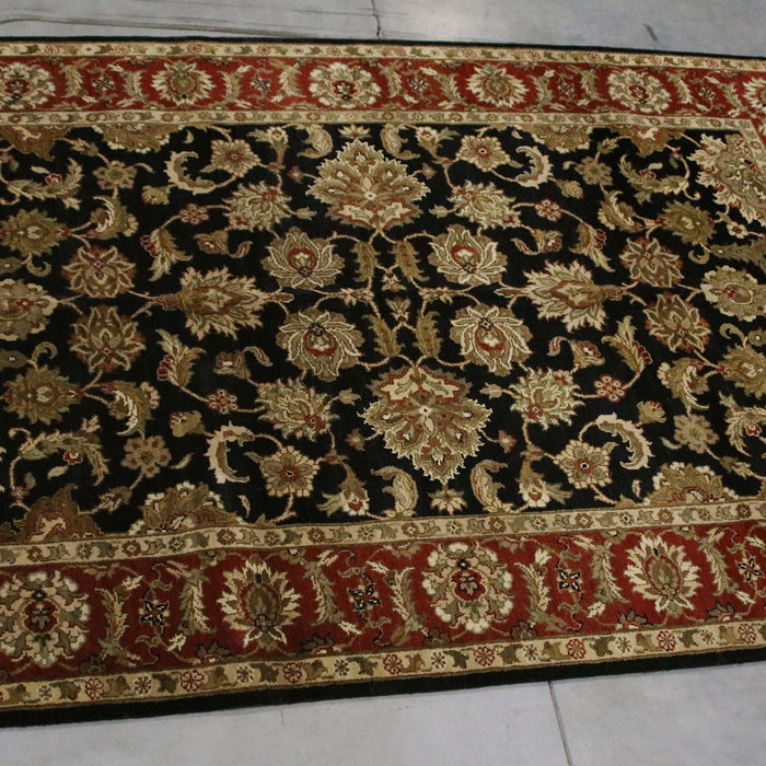 6x8 India Jaipur Black Red Burgundy Wool Rectangular Rug