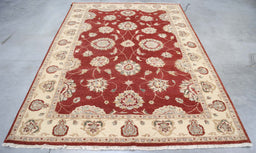 5x9 India Oushak Red Ivory Wool Rectangular Rug