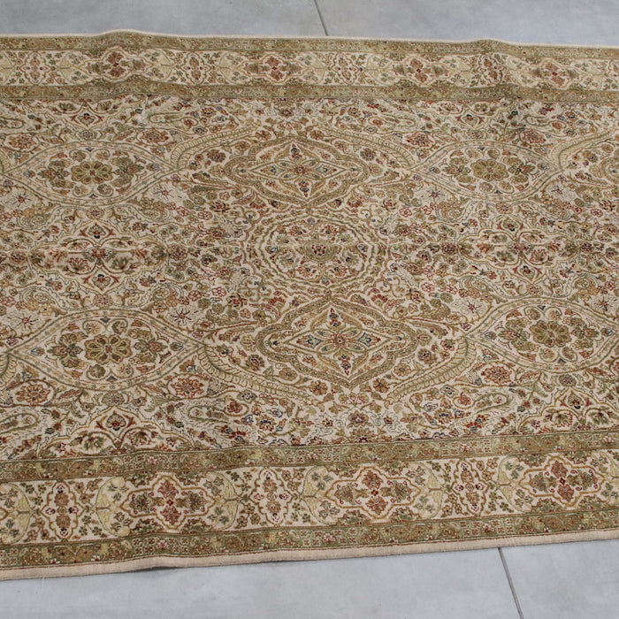 6x10 India Jaipur Ivory Green Wool Rectangular Rug