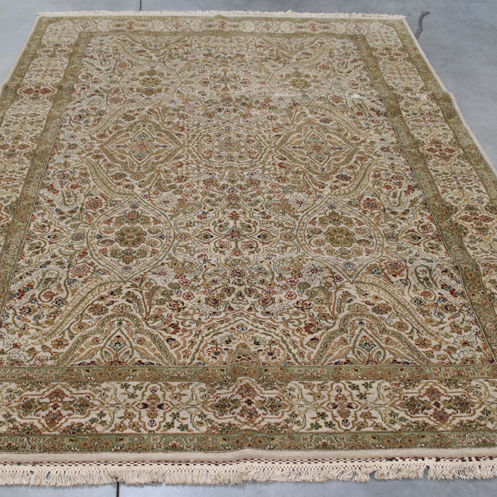 6x10 India Jaipur Ivory Green Wool Rectangular Rug