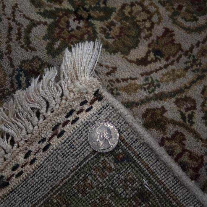 6x10 India Jaipur Ivory Green Wool Rectangular Rug