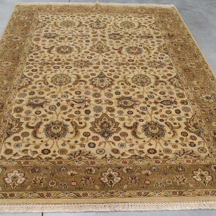 6x9 India Jaipur Gold Green Wool Rectangular Rug