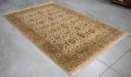 6x9 India Jaipur Gold Green Wool Rectangular Rug