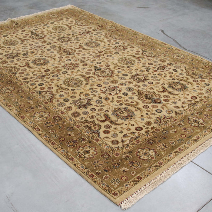 6x9 India Jaipur Gold Green Wool Rectangular Rug