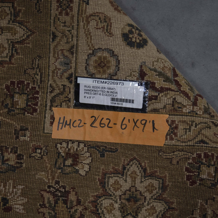 6x9 India Jaipur Gold Green Wool Rectangular Rug