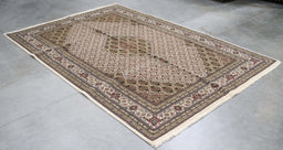 6x9 India Persian Tabriz Mahi Fish Ivory Brown Wool and Silk Rectangular Rug