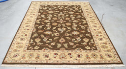 6x9 India Jaipur Brown Ivory Wool Rectangular Rug