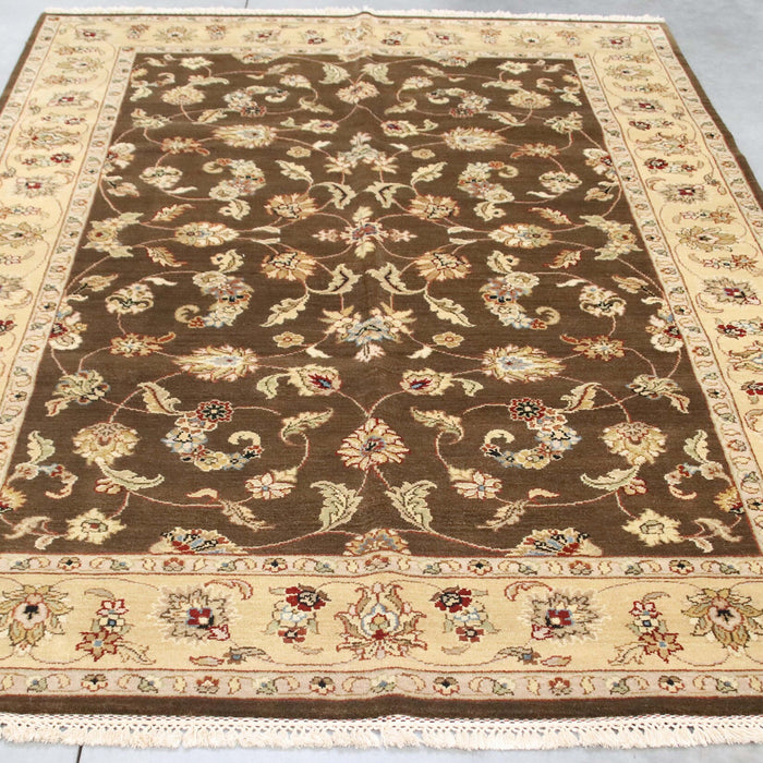 6x9 India Jaipur Brown Ivory Wool Rectangular Rug