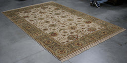 6x9 India Jaipur Ivory Brown Wool Rectangular Rug