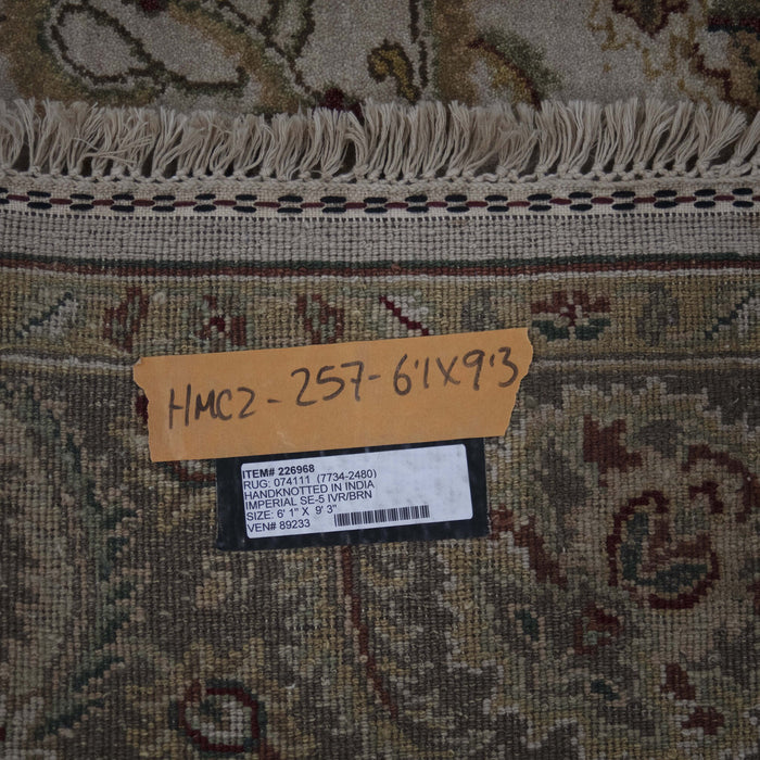 6x9 India Jaipur Ivory Brown Wool Rectangular Rug