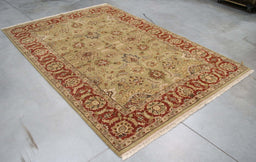 6x9 India Jaipur Green Red Wool Rectangular Rug