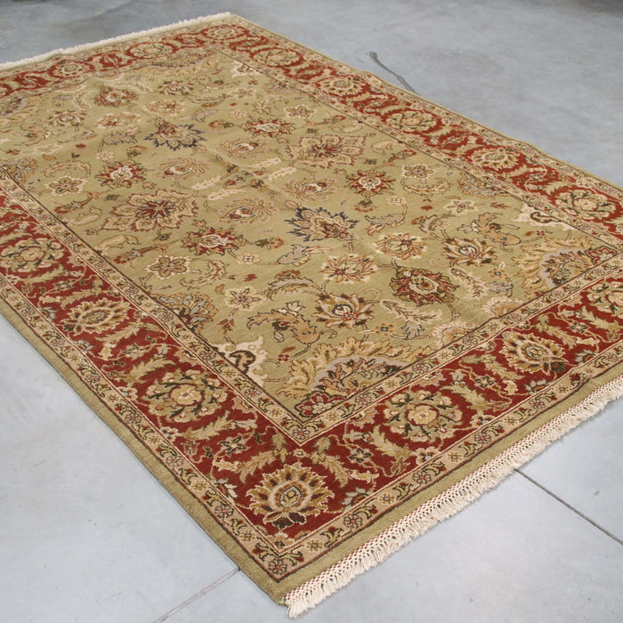 6x9 India Jaipur Green Red Wool Rectangular Rug