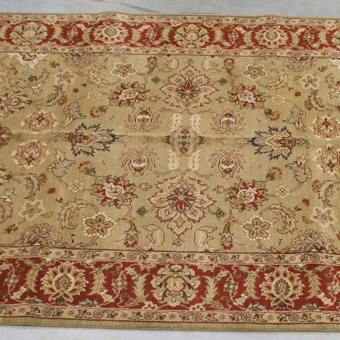 6x9 India Jaipur Green Red Wool Rectangular Rug