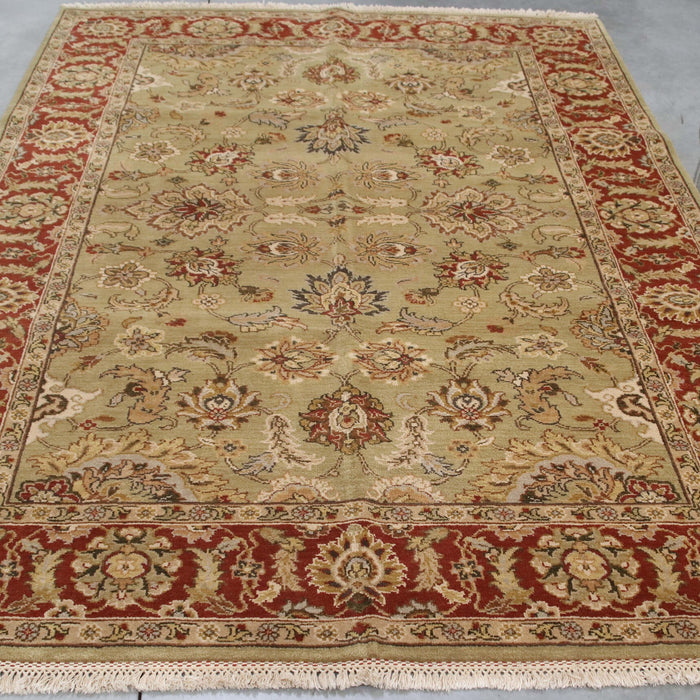6x9 India Jaipur Green Red Wool Rectangular Rug