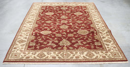 6x9 India Jaipur Red Ivory Wool Rectangular Rug
