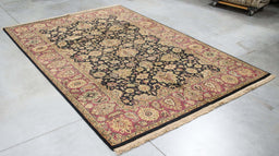 6x9 India Jaipur Black Red Wool Rectangular Rug