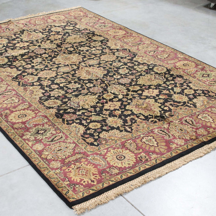6x9 India Jaipur Black Red Wool Rectangular Rug