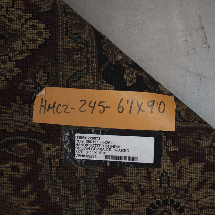 6x9 India Jaipur Black Red Wool Rectangular Rug