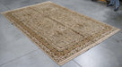 6x9 India Jaipur Ivory Green Wool Rectangular Rug