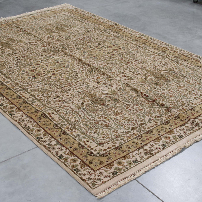 6x9 India Jaipur Ivory Green Wool Rectangular Rug