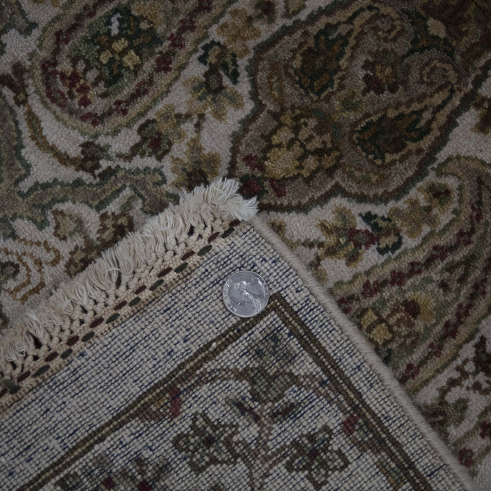 6x9 India Jaipur Ivory Green Wool Rectangular Rug