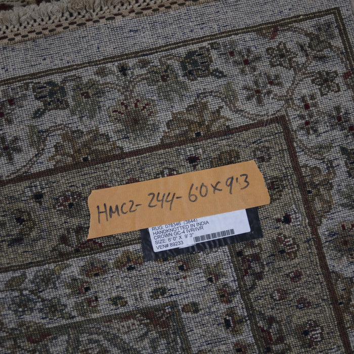 6x9 India Jaipur Ivory Green Wool Rectangular Rug