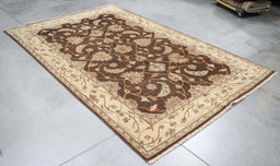 5x9 India Oushak Brown Ivory Wool Rectangular Rug