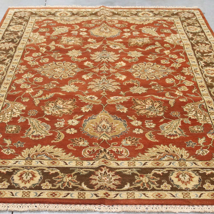 6x9 India Jaipur Terracotta Brown Wool Rectangular Rug