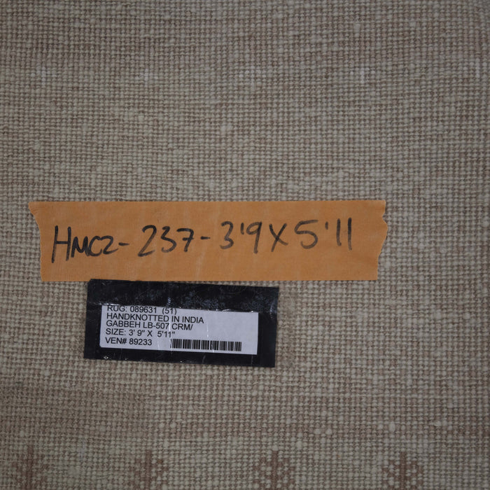 4x5 India Abstract Modern Contemporary Solid Gabbeh Ivory Wool Rectangular Rug