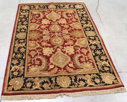 3x6 India Jaipur Red Burgundy Black Wool Rectangular Rug