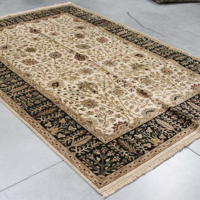 6x9 India Jaipur Ivory Black Wool Rectangular Rug