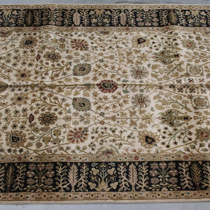 6x9 India Jaipur Ivory Black Wool Rectangular Rug