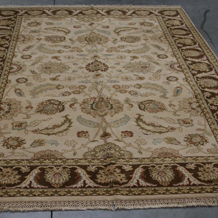 6x9 India Jaipur Ivory Brown Wool Rectangular Rug