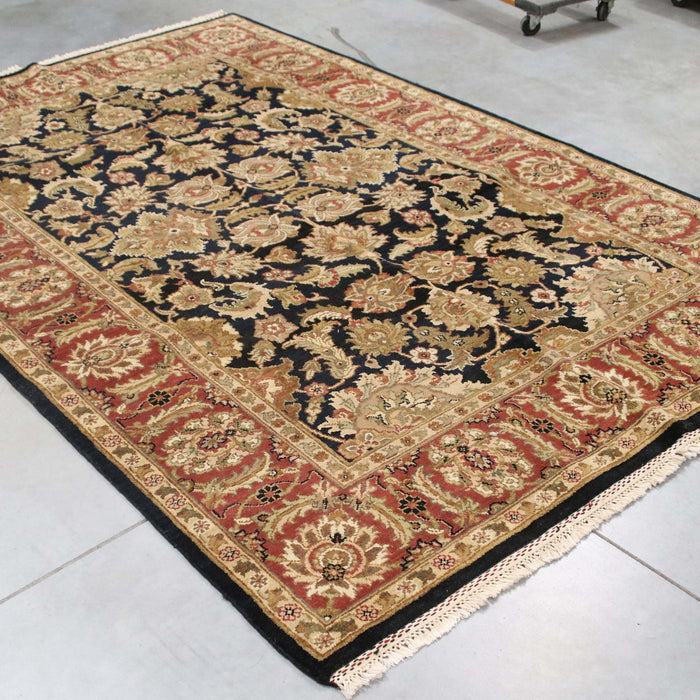 6x9 India Jaipur Black Red Burgundy Wool Rectangular Rug