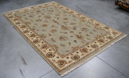 6x9 India Oushak Grey Blue Wool Rectangular Rug