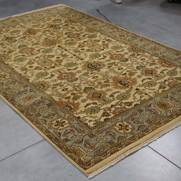 6x9 India Jaipur Ivory Blue Wool Rectangular Rug