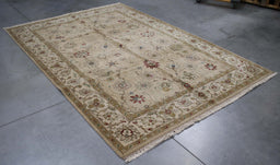6x9 India Jaipur Light Brown Ivory Wool Rectangular Rug