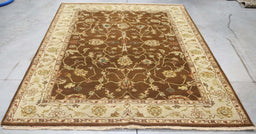 6x8 India Jaipur Brown Ivory Wool Rectangular Rug