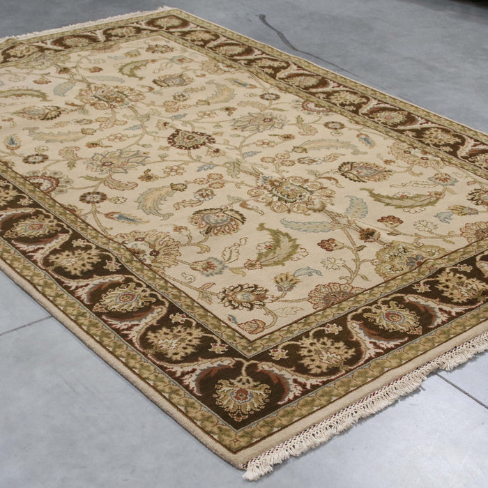 6x9 India Jaipur Ivory Brown Wool Rectangular Rug
