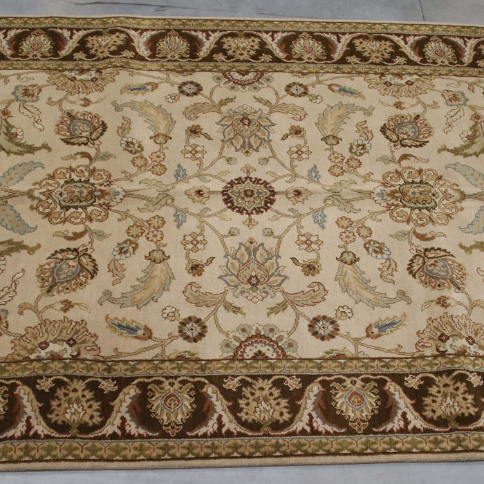 6x9 India Jaipur Ivory Brown Wool Rectangular Rug