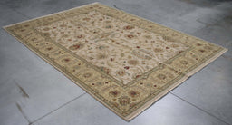 6x8 India Oushak Ivory Green Wool Rectangular Rug