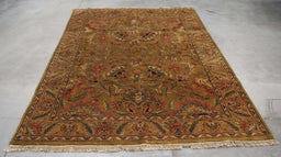 6x9 India Jaipur Green Brown Wool Rectangular Rug