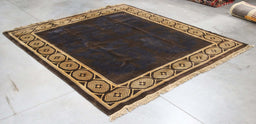 8x8 India Abstract Modern Contemporary Brown Gold Wool Square Rug