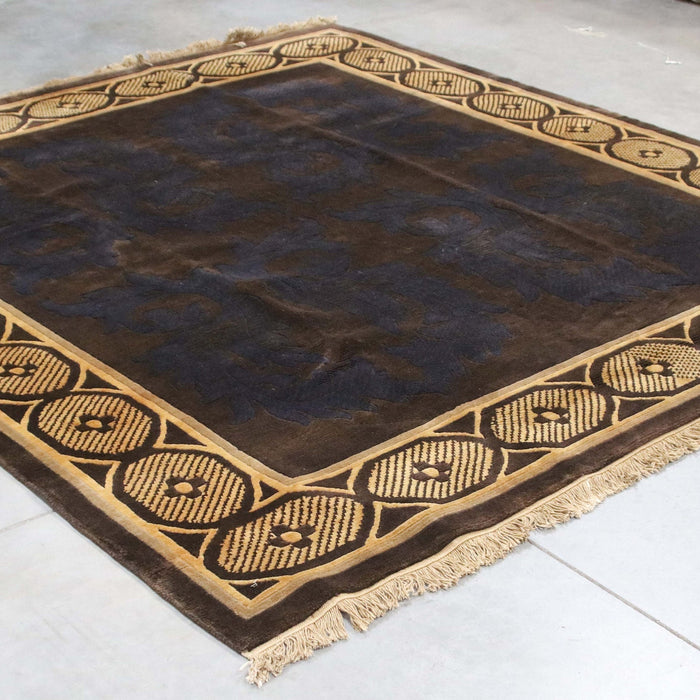 8x8 India Abstract Modern Contemporary Brown Gold Wool Square Rug