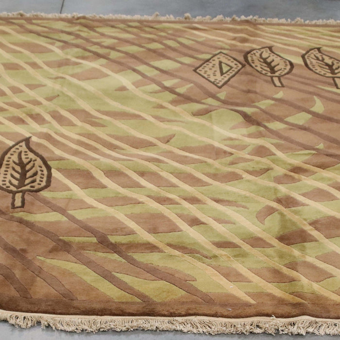 8x9 India Abstract Modern Contemporary Brown Green Wool Square Rug